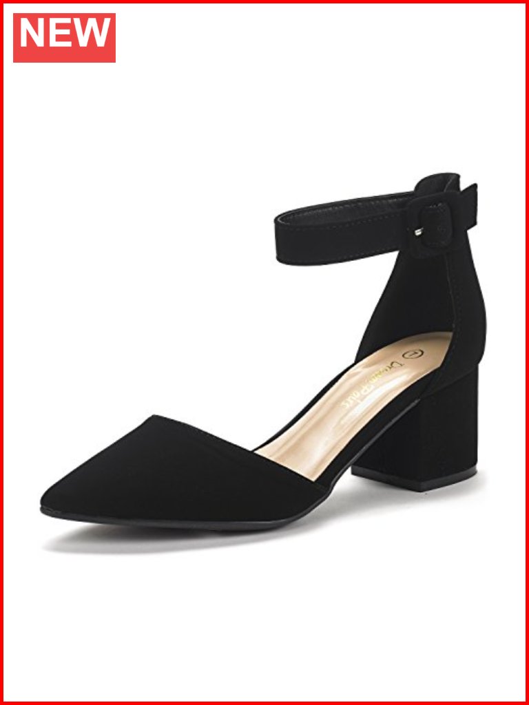 Pointed Toe Low Chunky Heels Pump Shoes With Block Heel And Adjustable Buckle